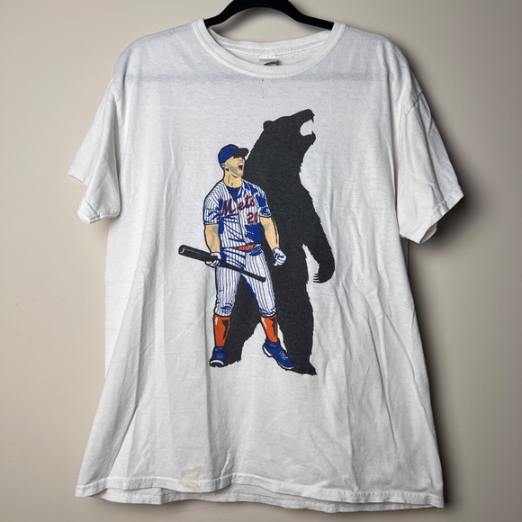 Gildan New York Mets Baseball Polar Bear White Short Sleeve T-Shirt Large - Picture 2 of 10